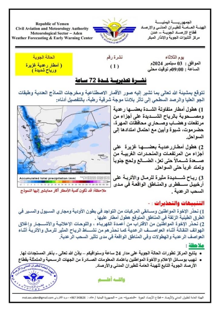 الأرصاد الجوية: نتوقع تأثر بلادنا بموجة شرقية رطبة خلال الـ72 ساعة القادمة