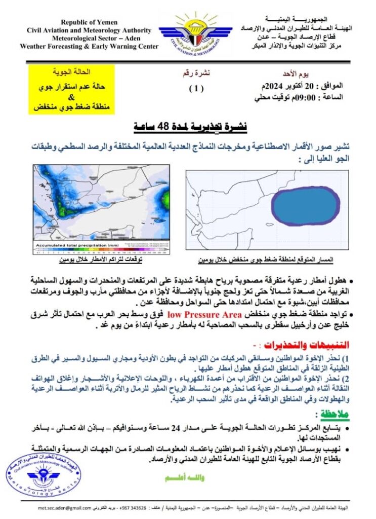 الأرصاد الجوية تحذر من تأثر بلادنا بأمطار رعدية وضغط جوي منخفض خلال الـ48 القادمة